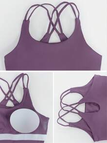 Áo bra thể thao nữ cổ tròn, dây chéo, không lưng, thoải mái, có đệm, kiểu áo croptop, thích hợp cho chạy bộ, tập luyện thể thao. - Màu tím - Xem 3