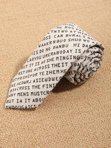 1 chiếc cà vạt nam kiểu báo chí cổ điển in chữ - trắng - Xem 3