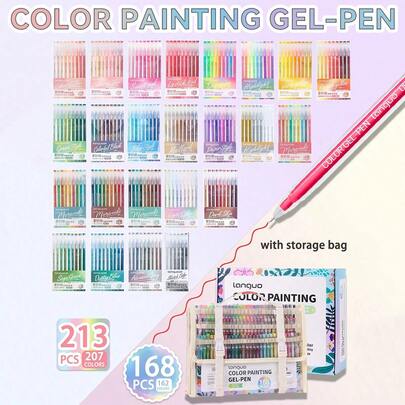 Languo High Capacity Gel Pens 0.7mm Precise Tip,15/72/168/207/234 Vibrant Colors,168 Colors Gift Box,252 Pcs Long Strap Set,Exceptional Color Coverage For Watercolor Gouache Stone Glass Ceramics Metal Wood Acrylic Smooth Writing Drawing Coloring Sketching Art Journaling Mother's Day Gift 2026 Back To School 2026 Art Supplies Stationery Bulk Set For Artists Students Adults