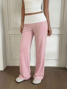Sunny Girly Summer Y2K Back To School Casual Home Waistline White Pleated Patchwork Straight Pants - Hồng - Xem 3