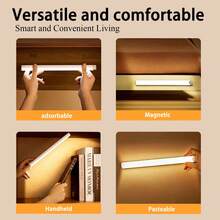 1pc Motion Sensor LED Lighting, USB Rechargeable, No Drilling Required, Suitable For RV, Garage, Kitchen, Wardrobe, Bedroom, Staircase, Vanity, Car Interior Lighting, 5V Low Voltage, Minimalist Design, Night Light, Under Cabinet Lamp, RV Travel Lighting, Automotive Accessories - 30cm Long Strip Sensor Light - View 3