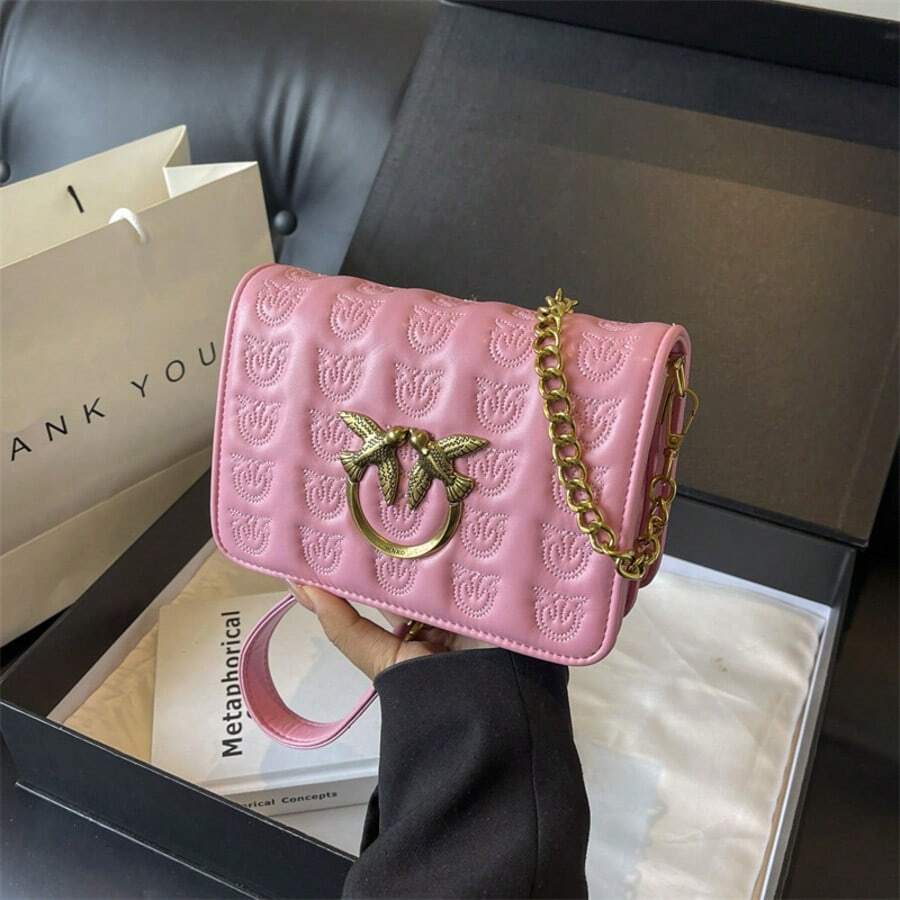 Pk Women's Bags, Exclusive Niche Luxury Shoulder Bag With Swallow Motif, Elegant Shoulder Bag With Chain Strap, Double Swallow Design. - 粉色 - 查看 1