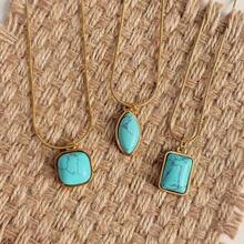 1pc Minimalist Versatile Asymmetrical 3D Malachite Turquoise Necklace, 18K Gold Plated Stainless Steel Choker, Suitable For Women's Daily And Party Wear - Yellow Gold - View 4