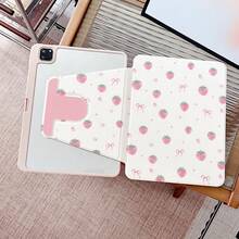 1 Ốp bảo vệ máy tính bảng xoay 360° họa tiết dâu tây và nơ màu hồng, có khe cắm bút, chân đế từ tính đa góc và chức năng tự động tắt/mở màn hình, tương thích với iPad Pro/Air, và Pad 5/6/35 - Nhiều màu - Xem 2