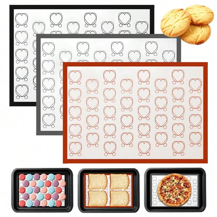 1pc Heart-Shaped Silicone Baking Mat, Thick Material, Reusable Non-Stick Baking Tray Liner, Heat-Resistant, Oil-Proof, Oven-, 16.5" X 11.6", Suitable For Cookies, Macarons, Cakes, Breads, Home Baking Tool, Non-Slip, Easy To Clean