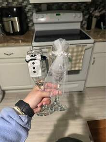 2 piezas Cubiertas para botella y copa de champán de novia y novio, accesorios decorativos para fiesta de compromiso - Múltiples estilos - Ver 3