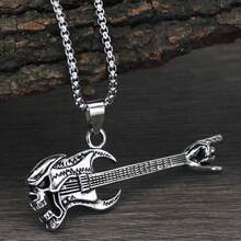 Punk Rock Skull Guitar Pendant Necklace - 銀色 - 查看 1