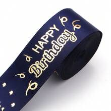 5 Yards/Roll English Foil Print Polyester Ribbon 1 Inch Wide, "Happy Birthday" Floral Birthday Party Colorful Packaging Decoration Ribbon, Cake Gift Box Scrapbooking - English Ribbon - View 22