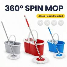 Spin Mop And Bucket With Wringer Set, 360° Spinning Mop Bucket System With 2 Microfiber Mop Replacement Heads And 61" Adjustable Handle For Floor Cleaning With Soap Dispenser (20QT) - 標準型-17吋(藍色) - 查看 7