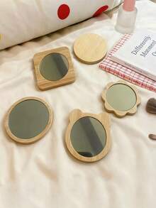 1/10pcs Portable Wooden Makeup Mirror, Suitable For Travel & Outdoor Use - Small Round Cosmetic Mirror, Easy To Hold And Convenient For Makeup Touchups - Brown - View 10