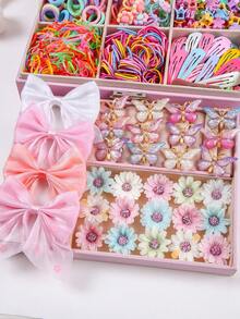 493pcs Colorful Bowknot Hair Clips, Elastic Hair Ties, Scrunchies, Bangs Clips, Versatile Daily Use For Girls - Multicolor - View 2