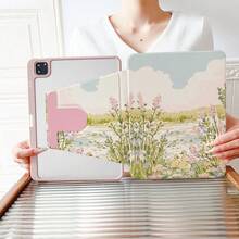 1 chiếc ốp lưng máy tính bảng xoay 360° họa tiết vịt hồ màu hồng và hoa, có khe cắm bút cảm ứng, chân đế từ tính đa góc, chức năng tự động bật/tắt màn hình, tương thích với iPad Pro/Air, iPad 5/6/28 - Nhiều màu - Xem 1