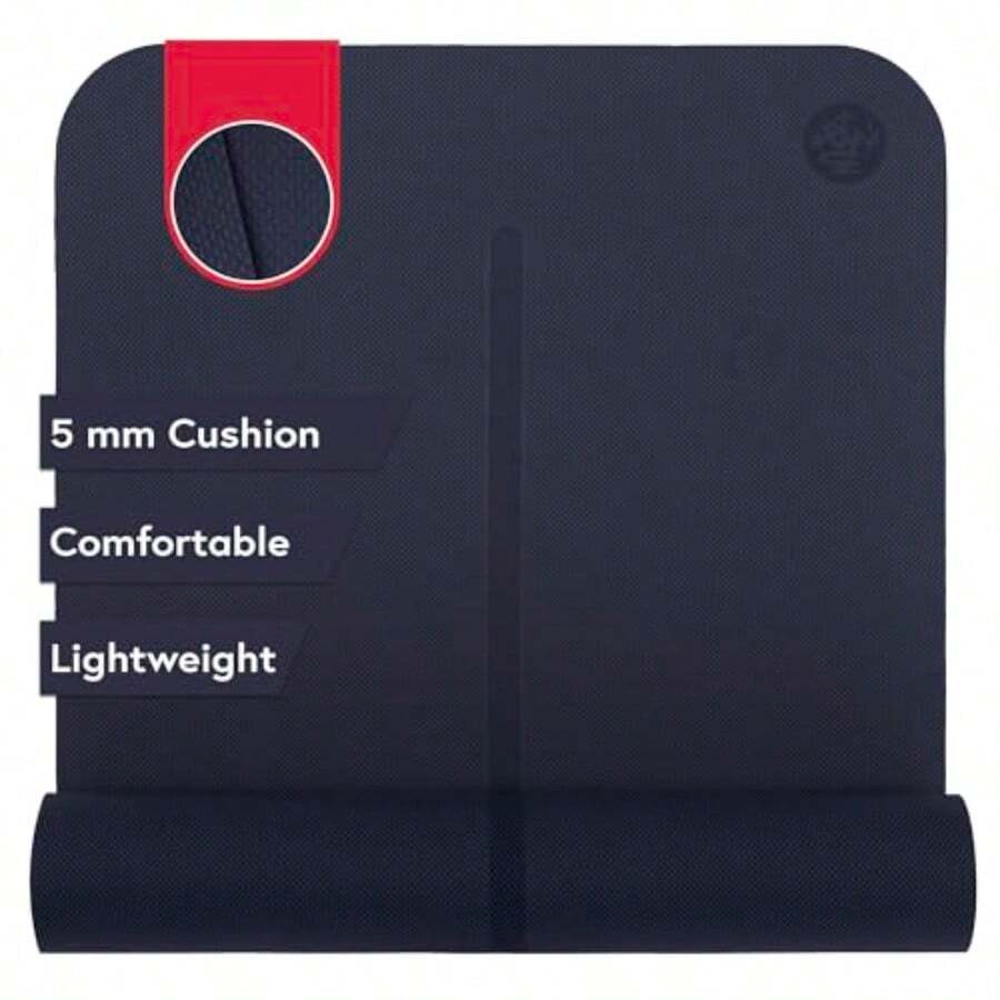 Manduka Begin - Alfombrilla de yoga de 68 pulgadas - 5 mm Cómoda ligera y reversible con rayas de alineación Económico 68 x 24 pulgadas Medianoche - Medianoche - Ver 1