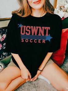 Soccer Unisex-Shirt USWNT Shirt Women's 2026 Fan Apparel Soccer Mom Tee Soccer Player Sports Fan Shirt Loose Tops Women Vintage-Shirt Western Graphic Tees Men Clothes Camisas Para Hombre Graphic Tees Women Clothes Summer Tops Summer Clothes Graphic Tee Shirts - 黑色 - 查看 5