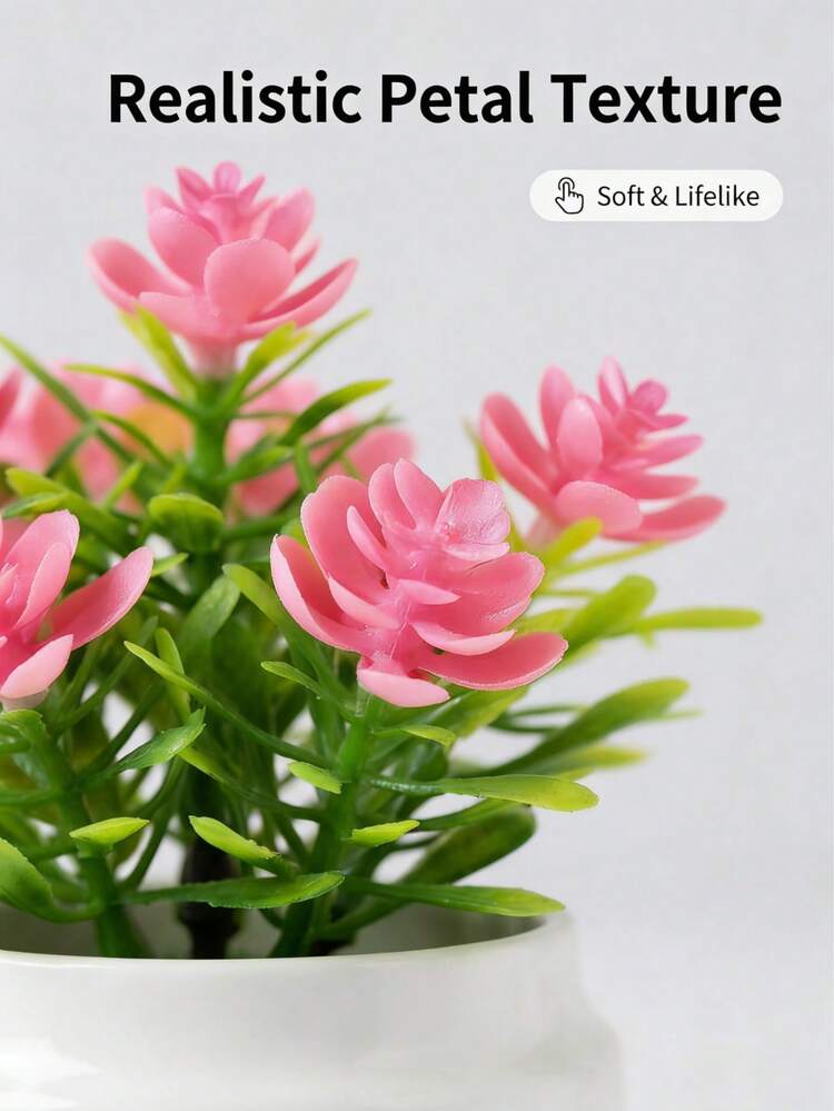 7 件套逼真塑料莲花盆栽，创意人造花卉家居/办公装饰 - 粉色 - 查看 2