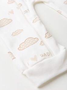 Baby Jumpsuit In Printed Suedine Fabric With Zipper (Newborn/Small/Medium/Large) - Beige - View 3