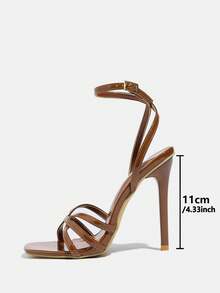 Giày sandal cao gót mũi nhọn cho nữ, sandal mùa hè thoáng khí có quai ngang mắt cá chân, sandal cao gót màu nâu đính đá, kiểu dáng thanh lịch, thoải mái, thích hợp cho công sở. - màu nâu - Xem 5
