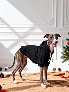 1pc Black Solid Color Korean Style Raglan Sleeve Simple Versatile Pet Hoodie, Warm And Comfortable Basic Cat/Dog Indoor/Outdoor Sweatshirt - Black - View 3