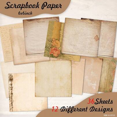 36 hojas de papel para scrapbooking, 6* 6'', 16 diseños diferentes, suministros para hacer tarjetas decorativas de fondo, diario y manualidades, kit de decoración estética, regalo de envoltura - Impresora color lila claro