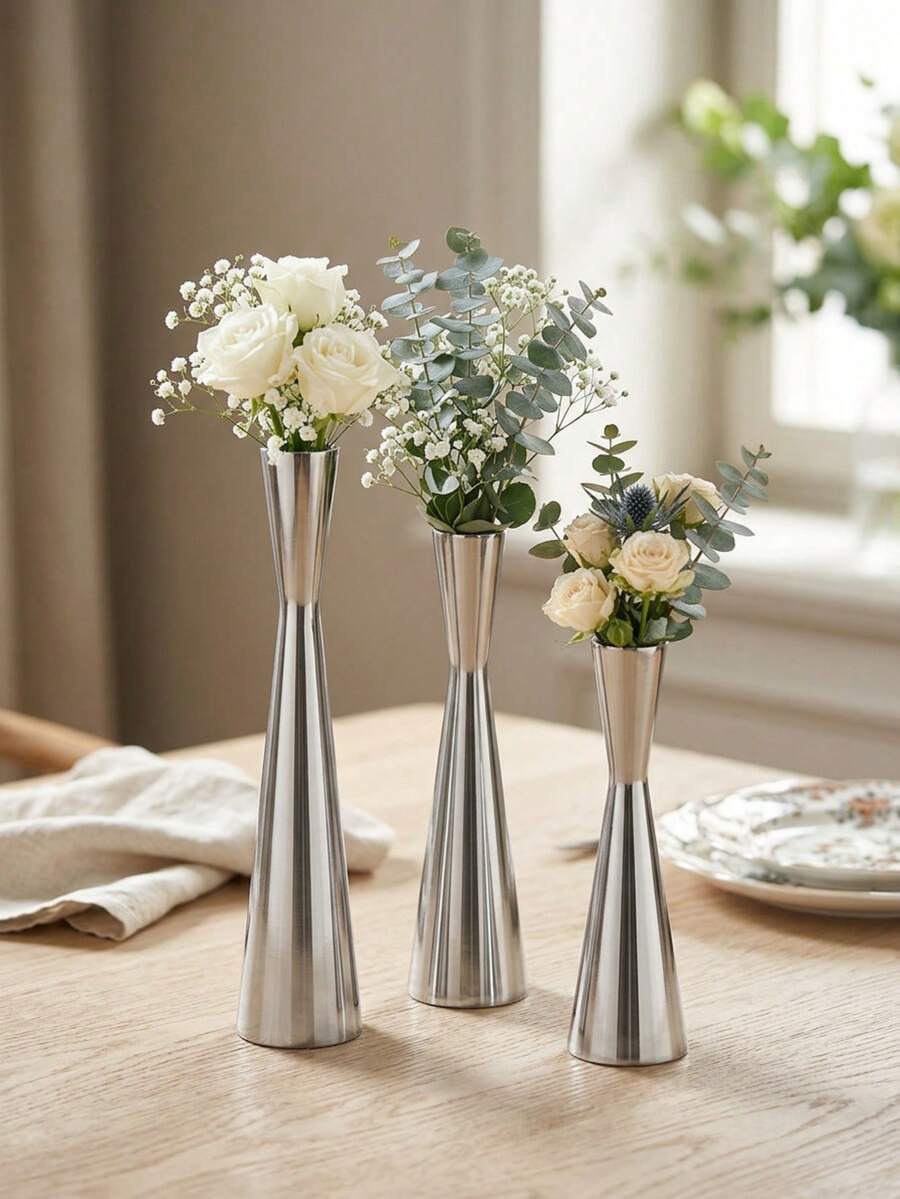 Vase en métal élégant, petit vase à fleurs, construction en métal - plus d'inquiétudes concernant les chutes, vase conique pour les décorations de table de mariage, décorations de table pour dîner aux chandelles, décoration d'intérieur, décoration de pièce, cadeau pour la meilleure amie, cadeau pour femme - Style qui affine la taille - Voir 1