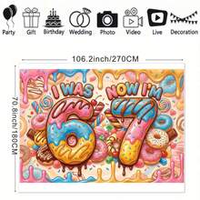 1pc 2D Flat Birthday Party Photography Backdrop, "I WAS 6, NOW I'M 7" Text Design With Donut, Lollipop, Chocolate Pattern, Sparkling Stars, Suitable For 6-7 Years Old Celebration, Family Gathering Party Banner, Vinyl Material - Multicolor - View 8