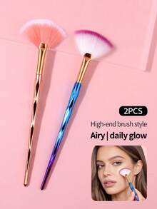 1pc/2pcs Mini Fan-Shaped Highlighter Brush, Soft & Portable Face Contour Makeup Brush, Professional Blush Makeup Tool - Multicolor - View 4