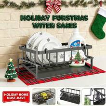 Multi-Functional Kitchen ABS Material Storage Rack Kitchen Sink Faucet Sponge Drain Basket Kitchen Shelf Sink Rags Draining Rack Detergent Steel Wire Ball Storage Rack, Can Hang Cleaning Cloth Can Store Cleaning Tools, Kitchen Accessories - 灰色 - 查看 7