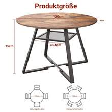 Runder Esstisch 120x120x75 cm, Runder Küchentisch Runder Tisch Holz mit Stauraum, Kompakter Küchentisch Holz für 4/6 Personen, für Wohnzimmer und Esszimmer, braun - Braun - Übersicht 2
