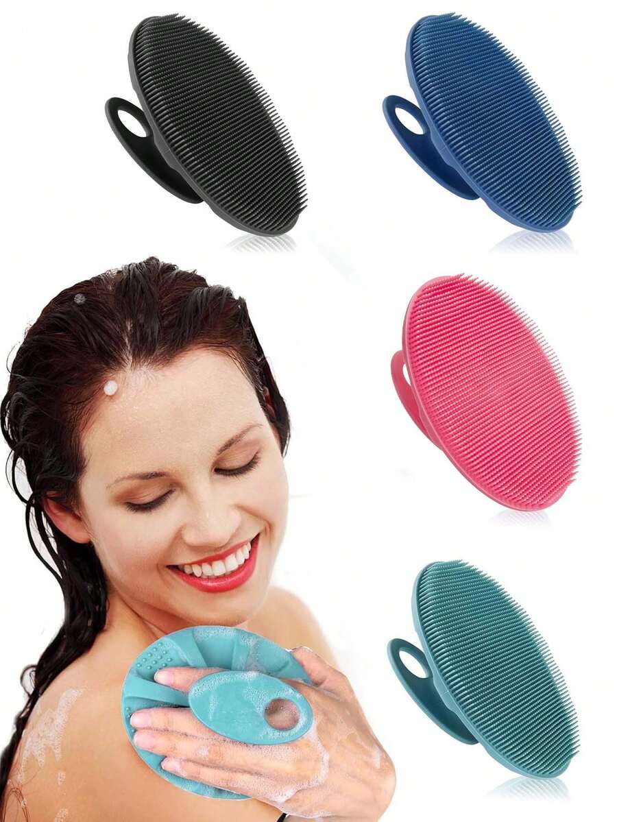 Soft Silicone Handheld Shower Brush, Gentle Exfoliating And Massaging For All Skin Types (Black) - Solid Color - View 1