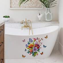 1/3pcs Waterproof PVC Flower & Butterfly Pattern Toilet Stickers, Suitable For Bathtub, Refrigerator, Tiles, Bathroom Decor, DIY Self-Adhesive Floral Wall Stickers - Multicolor - View 11