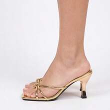 Women's High-Heeled Sandals/Slippers, Elegant Style, Thin Straps, Square Toe, Open Toe, Stiletto Heel, Sexy And Elegant, Suitable For Everyday Wear, Vacations, Parties, Shipped From Local Warehouse. - 金色 - 查看 2