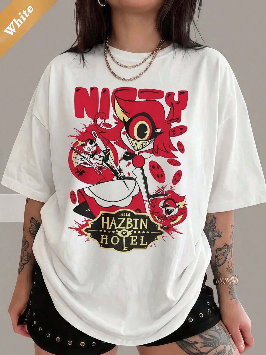 Hazbin Hotel Niffty Nifty Fan Art Red Maid Cotton T-Shirt Hazbin Hotel Fan Gift - 白色 - 查看 1