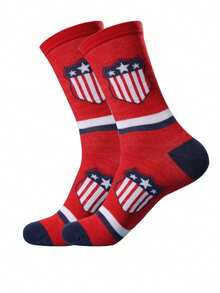 1/6 双装男士中筒袜，美国独立日旗帜条纹运动休闲袜，薄款，时尚，街头风，百搭袜子 - 彩色 - 查看 6