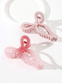 2pcs Large Solid Color Bowknot Hollow Hair Clips, Elegant Sweet Campus Style, Suitable For Party, Ball, Daily Wear Summer Outfits Claw Clips Beach Accessories Vacay - Jelly Powder + Exfoliating Powder - View 2