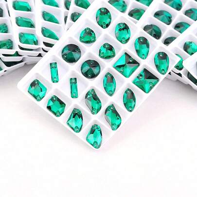 Glass Crystal, Jade Color, Shiny Handmade Crystal Embellished Beads With Holes, Flat Bottom Decorative Stones For DIY Sewing, Clothing, Dresses, Bags, Shoes, Brooches, Earrings, Handicrafts