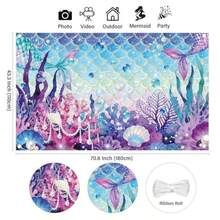 MMermaid Scales Underwater Backdrop With Seaweed Glitter Under The Sea Purple Ocean Themed Backdrops With Corals Pearls For Little Mermaid Party Decorations Baby Shower Photo Booth Prop 71x43 Inch - Scales - 查看 3