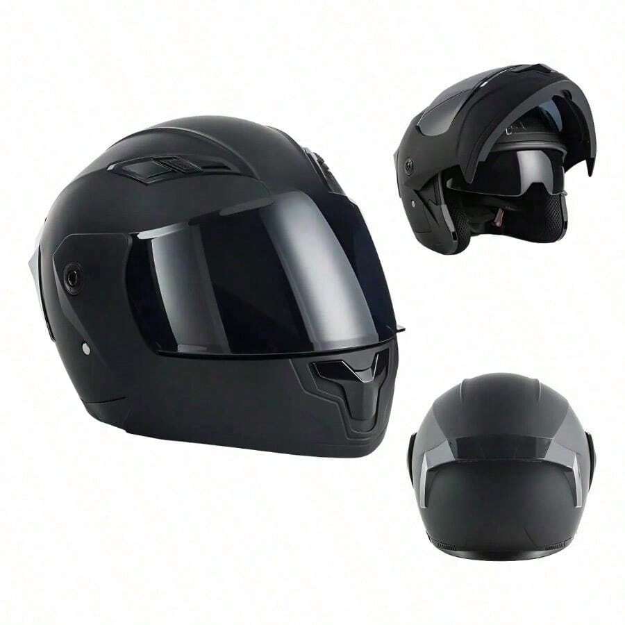 Casco Abatible para Motocicleta Negro Mate, Certificado DOT, Diseño y Cómodo, Protección Integral, Ideal para Uso Diario y Viajes - A - Ver 1