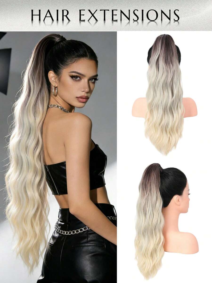 WaveTrip 32" Ombre Gray Heatproof Synthetic Fiber Ponytail Claw Clip, Suitable For Women's Party, Vacation And Daily Use - Multicolor - View 1