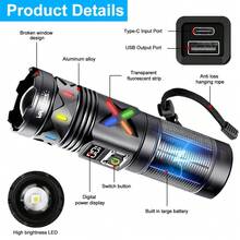 5000 LUMEN White LED Flashlight Strong White Light USB Rechargeable Telescopic Zoom Torch 1500m Long Range - LED Flashlight - View 4