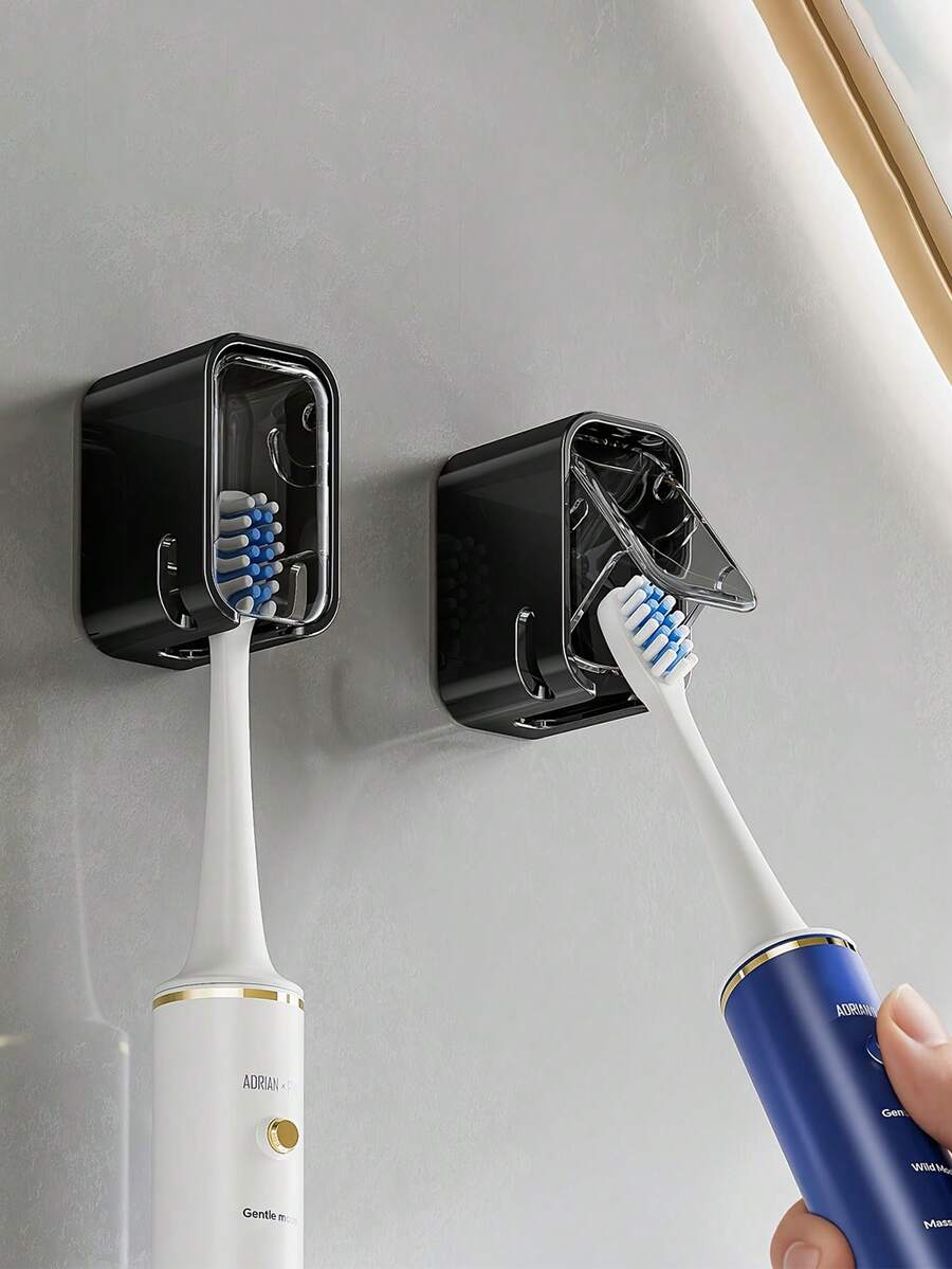 2-In-1 Toothbrush Holder, Wall-Mounted And Portable Detachable, Waterproof Toothbrush Rack, Keeps Dry Clean And Dust-Free, Suitable For Bathroom, Dorm, Hotel, Home Bathroom Storage Accessory, Home Decor Travel Essential