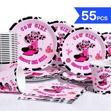 粉色牛仔风一次性餐盘、餐巾纸和杯子套装，可供10位客人使用，一次性纸盘，派对用品，适合生日、婚礼、聚会、家庭野餐等场合。 - 查看 1