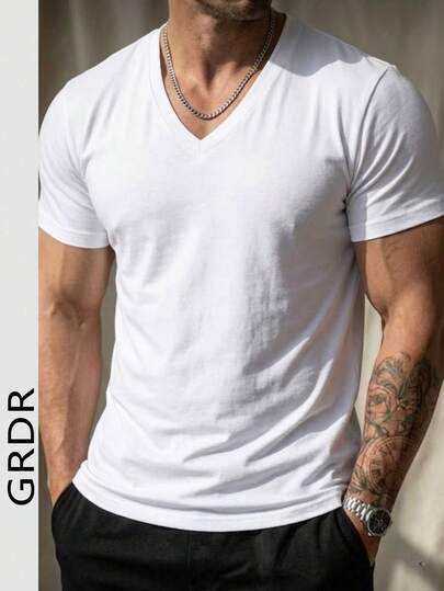 GRDR Camisa de manga corta con cuello en V para hombre, adecuada para uso casual al aire libre en verano