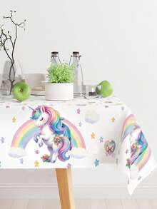 1 件 220*130 厘米独角兽一次性 PE 塑料桌布，长方形桌布，适用于婴儿派对、彩虹云主题派对、女孩生日派对、公主派对、性别揭晓派对、幼儿园派对装饰、独角兽桌布派对装饰 - 彩色 - 查看 3