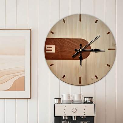 2DFlat, 1pc, Simple Wood Grain Spliced Wooden Living Room Wall Clock, Silent Round Quartz Wall Clock, Pattern/Design, Suitable For Bedroom And Living Room Decoration - Housewarming Gift, 10inch (AA Batteries Not Included),Living Room,Alarm Clock,Reloj De Pared Para Sala,Dorm Decor,House Deocr,Kitchen Deccor