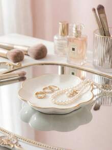 1pc/Set Floral Design Tray, Candy Dish, Snack Plate, Cosmetic Organizer - White - View 4