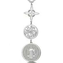 女巫四芒星吊坠项链，配圣本笃吊坠，三重护身符，45厘米不锈钢链，灵性珠宝礼品 - 銀色 - 查看 7