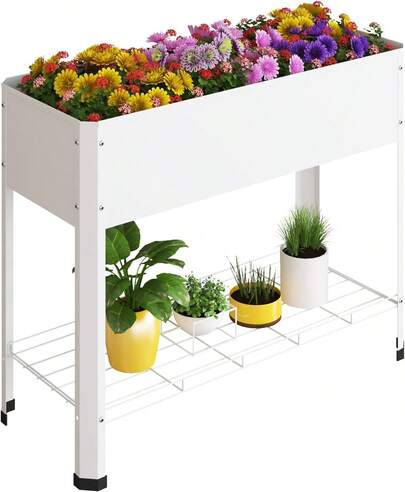 Raised Garden Bed With Detachable Legs Elevated Metal Planter Box For Growing Fresh Herbs Vegetables Flowers Succulents&Other Plants For Outdoor Backyard Patio Deck Balcony White S