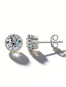 XUJIA 1 Đôi bông tai bạc 925 đính đá Moissanite, kích thước 6.5mm - 1 carat*2 viên đá Moissanite cắt tròn, trang sức bạc vĩnh cửu không gây dị ứng, thích hợp để đeo hàng ngày, làm quà tặng trong đám cưới và các dịp đặc biệt. - Đinh tán - Xem 8