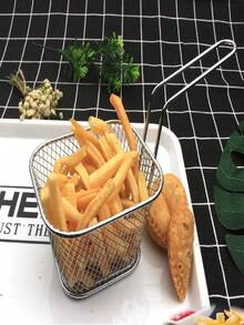 Cesta para papas fritas de grado comercial, estructura de metal resistente a la oxidación, adecuada para porciones individuales, ideal para bares y cafeterías, diseño de sobremesa que ahorra espacio, artículo esencial talla grande vendido para servicio de catering, accesorio de cocina popular - Plateado - Ver 6