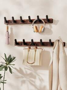 Walnut Wood Wall Mounted Coat Hooks, Storage Hanger For Bedroom Closet, Bathroom Rust-Resistant Hooks - Brown - View 4
